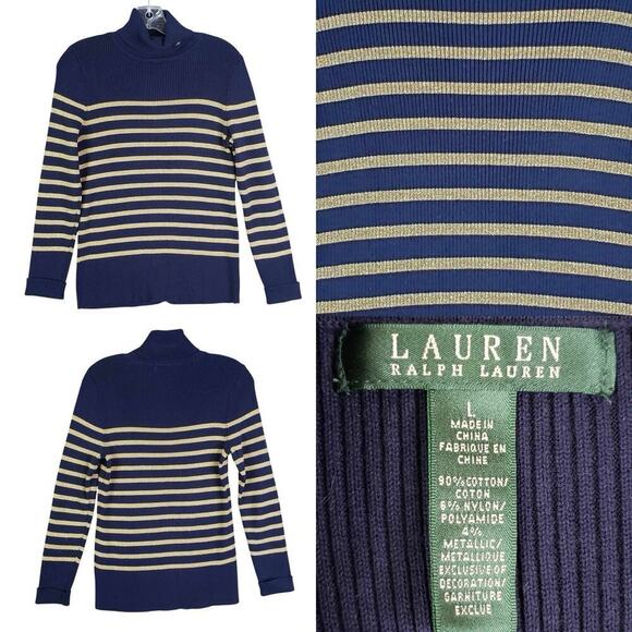 Polo Ralph Lauren LRL Sweater Pullover Women’s Size Large L Navy Blue Striped - Picture 1 of 9